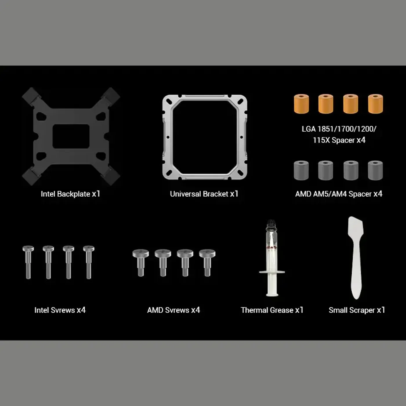 Robust all-metal mounting buckle hardware diagram for Intel and AMD socket configuration