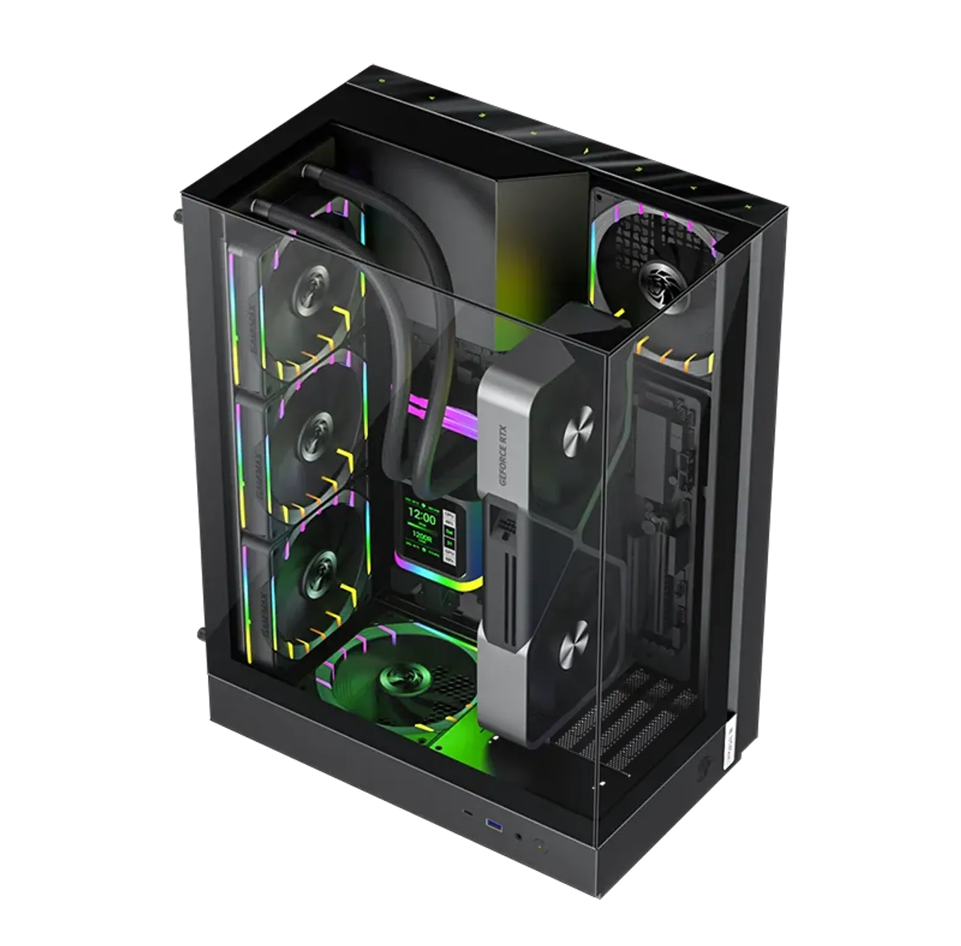 Gamemax T20 cooling system highlighting integrated ARGB fan lighting and airflow paths