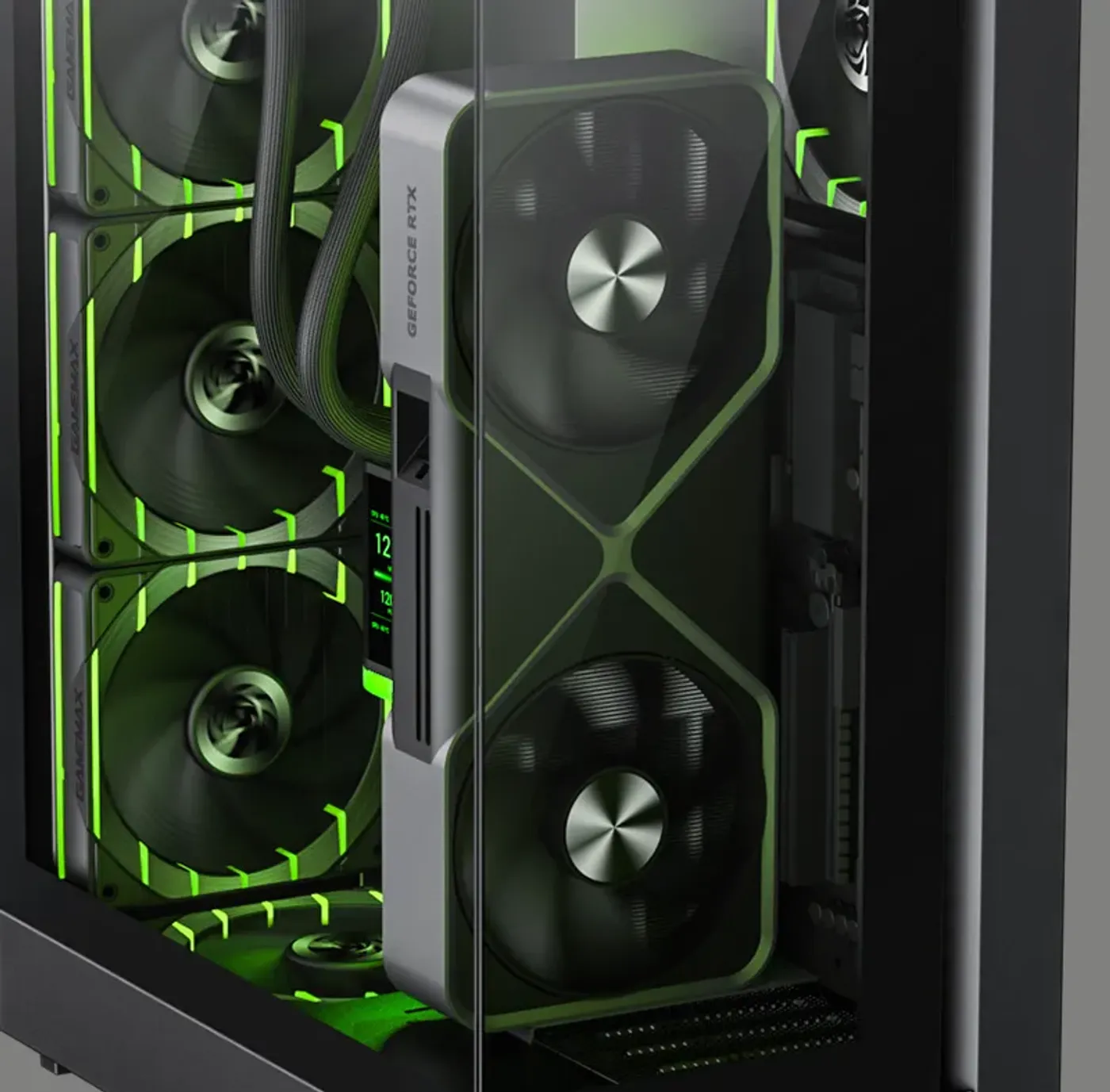 Gamemax T20 case configured with a vertical GPU mounting setup