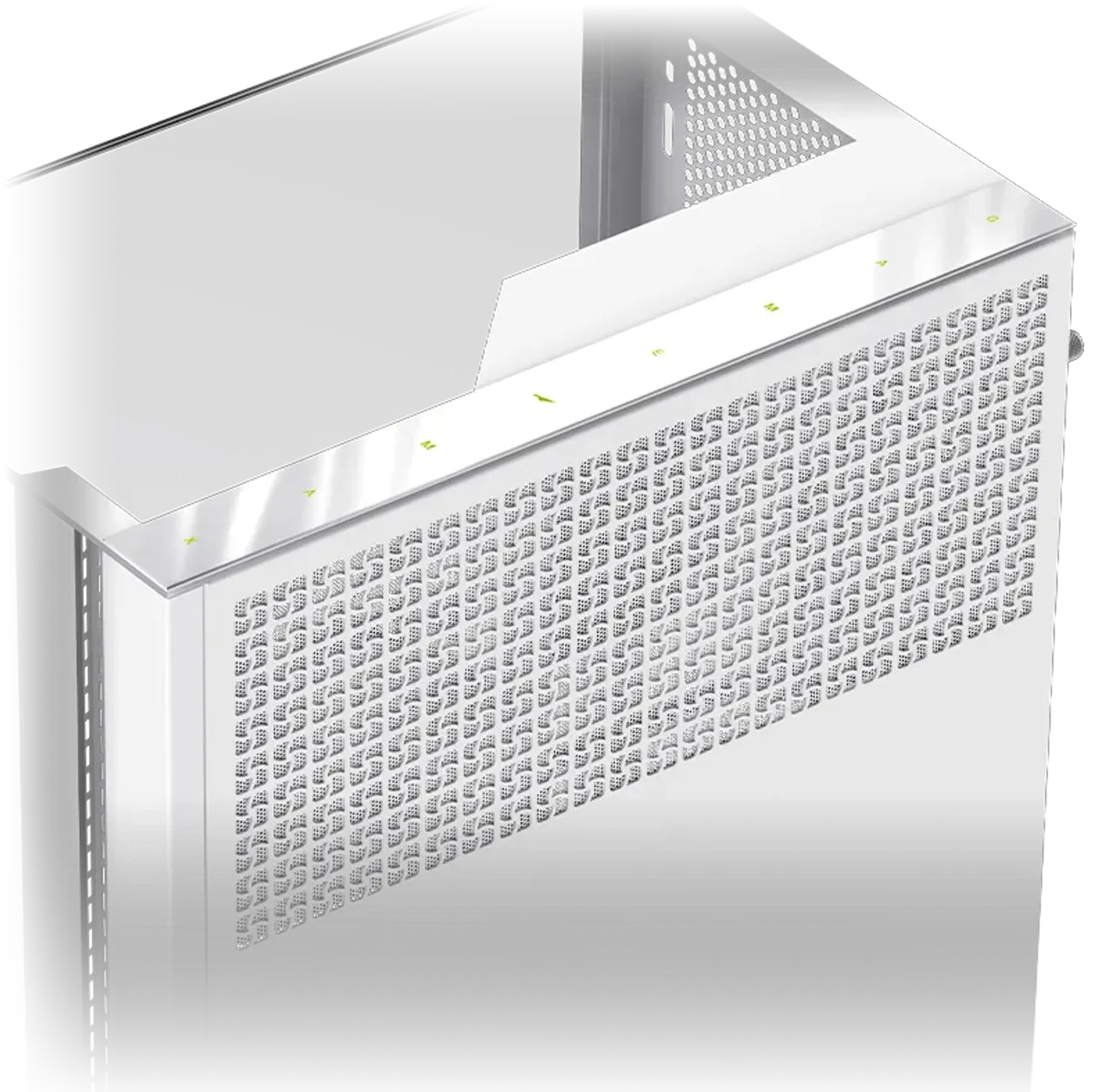 Close up of the Gamemax T20's premium nano-metal finish detailing