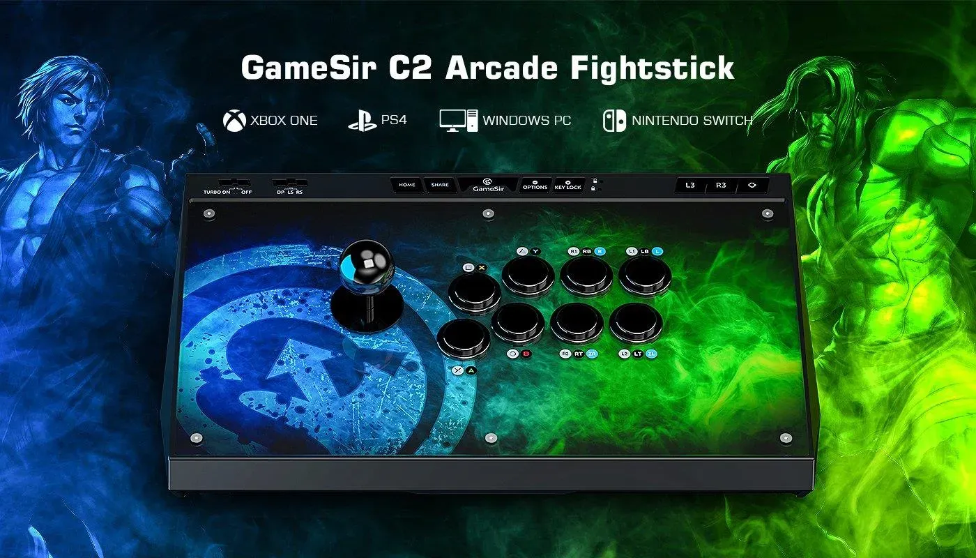 GameSir C2 arcade fightstick shown from above with its arcade button layout