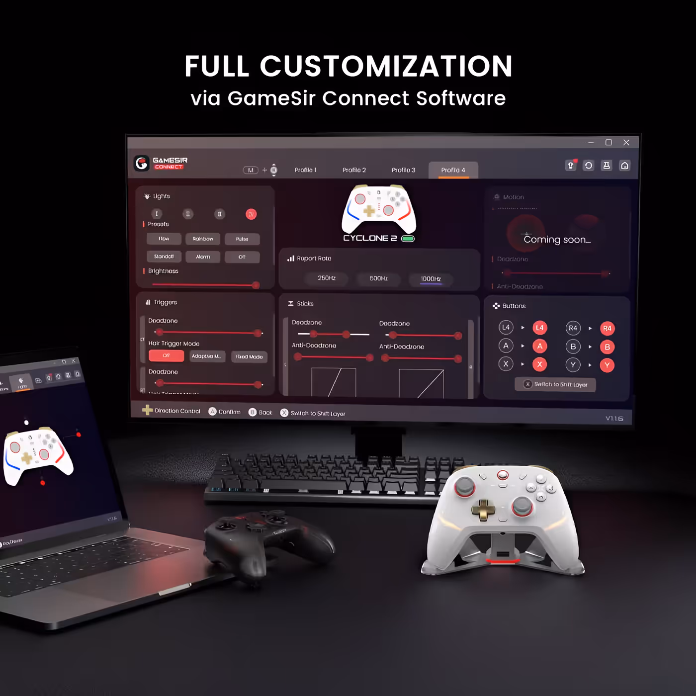 Cyclone 2 controller being tilted to use its 6-axis gyro