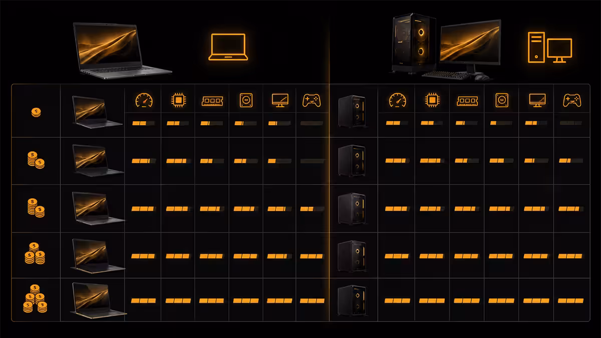 Laptop vs desktop by budget