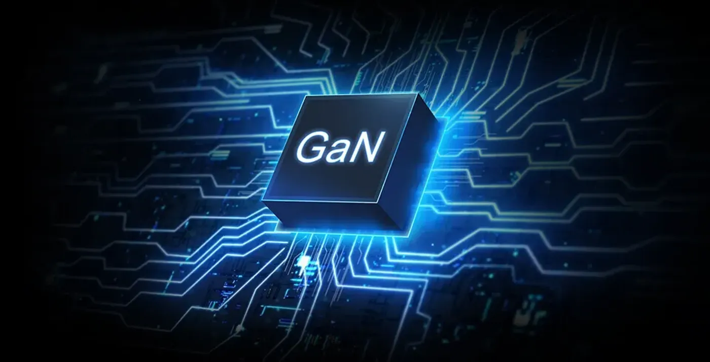 GaN MOSFET with PCB themed background