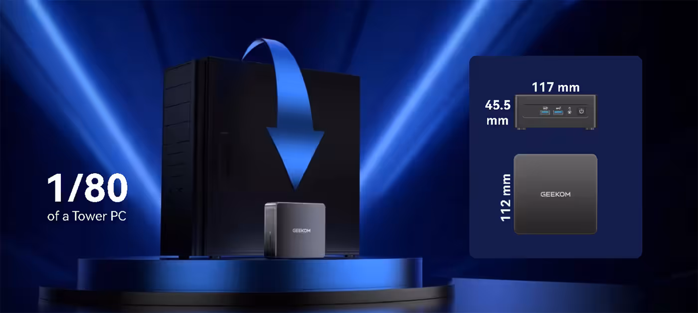 GEEKOM IT15 ultra-compact matte-black mini PC demonstrating space-saving design