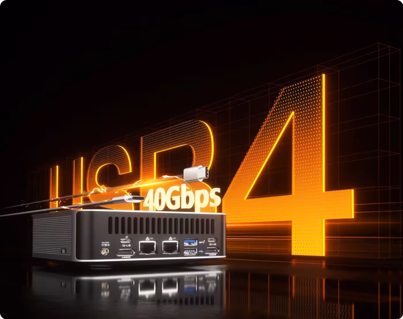 Close-up of USB4 port supporting high-speed data and power delivery