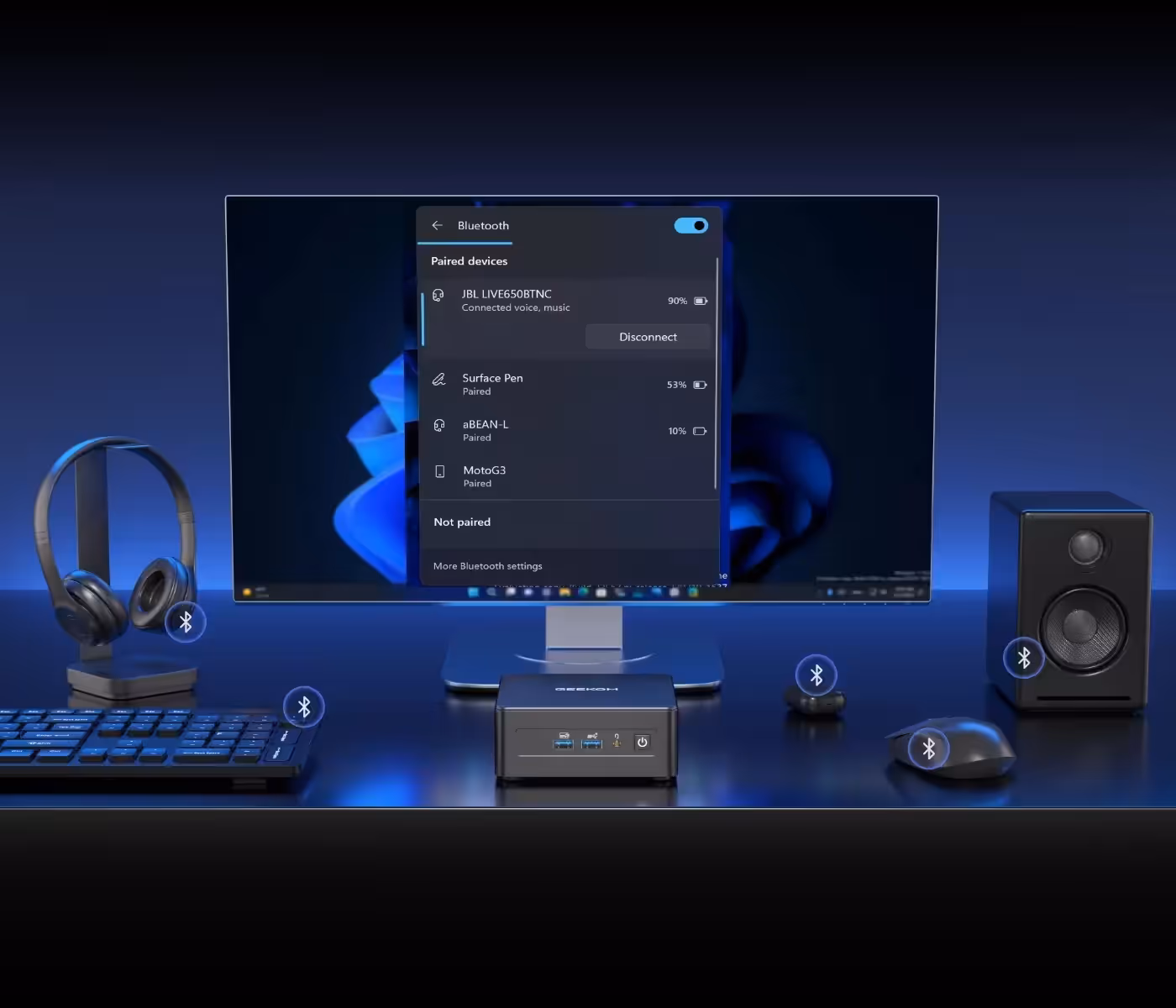Bluetooth 5.4 connectivity for stable wireless peripheral pairing