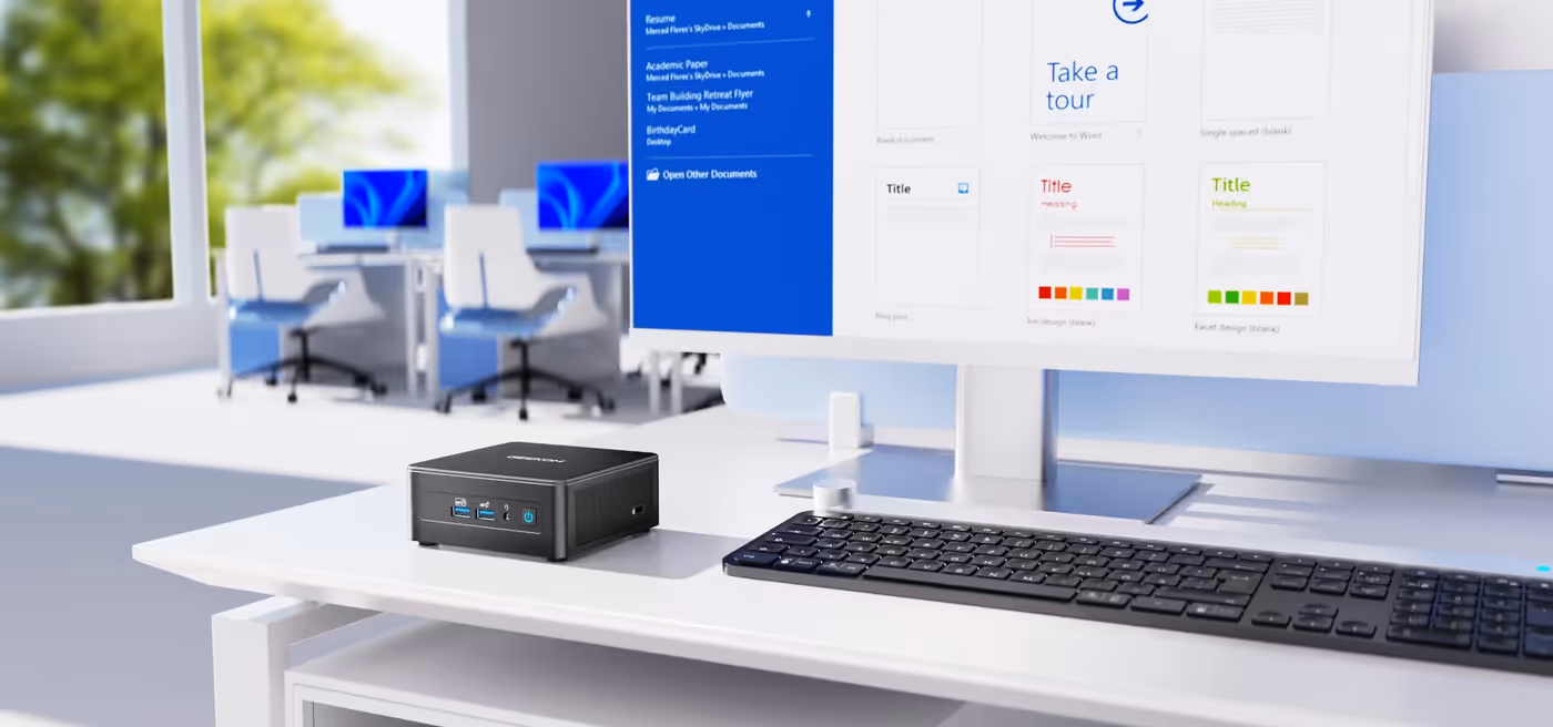 GEEKOM IT15 mini PC desktop unit showcasing compact design