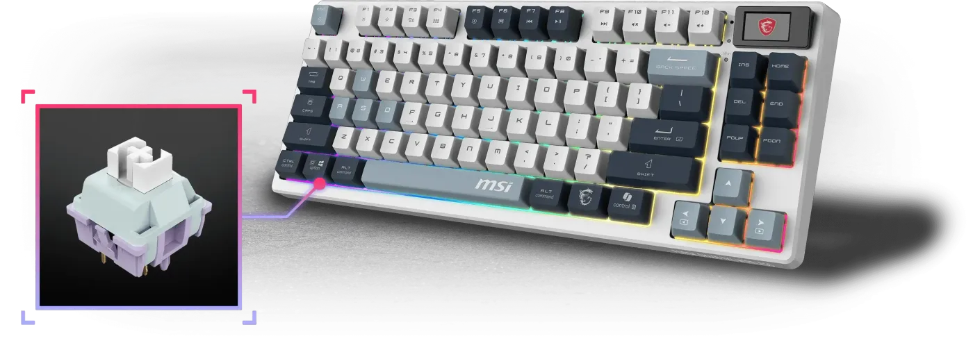 Close-up of linear mechanical switches on the MSI FORGE GK600