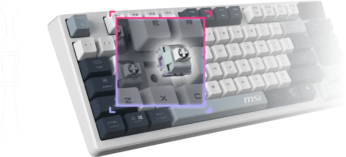 Demonstration of hot-swapping 5-pin mechanical switches on a keyboard
