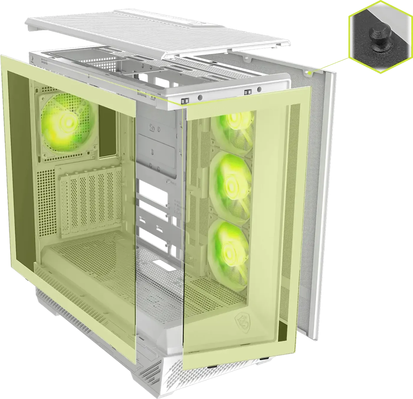 Easy removal of tool-free glass panels from the MAG series case