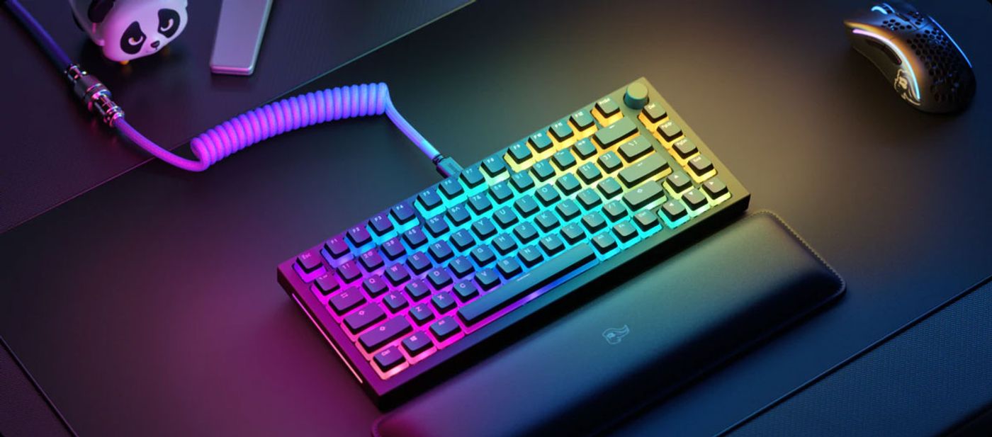 Glorious Aura V2 145-key PBT keycap set in black arranged in a full-size US layout