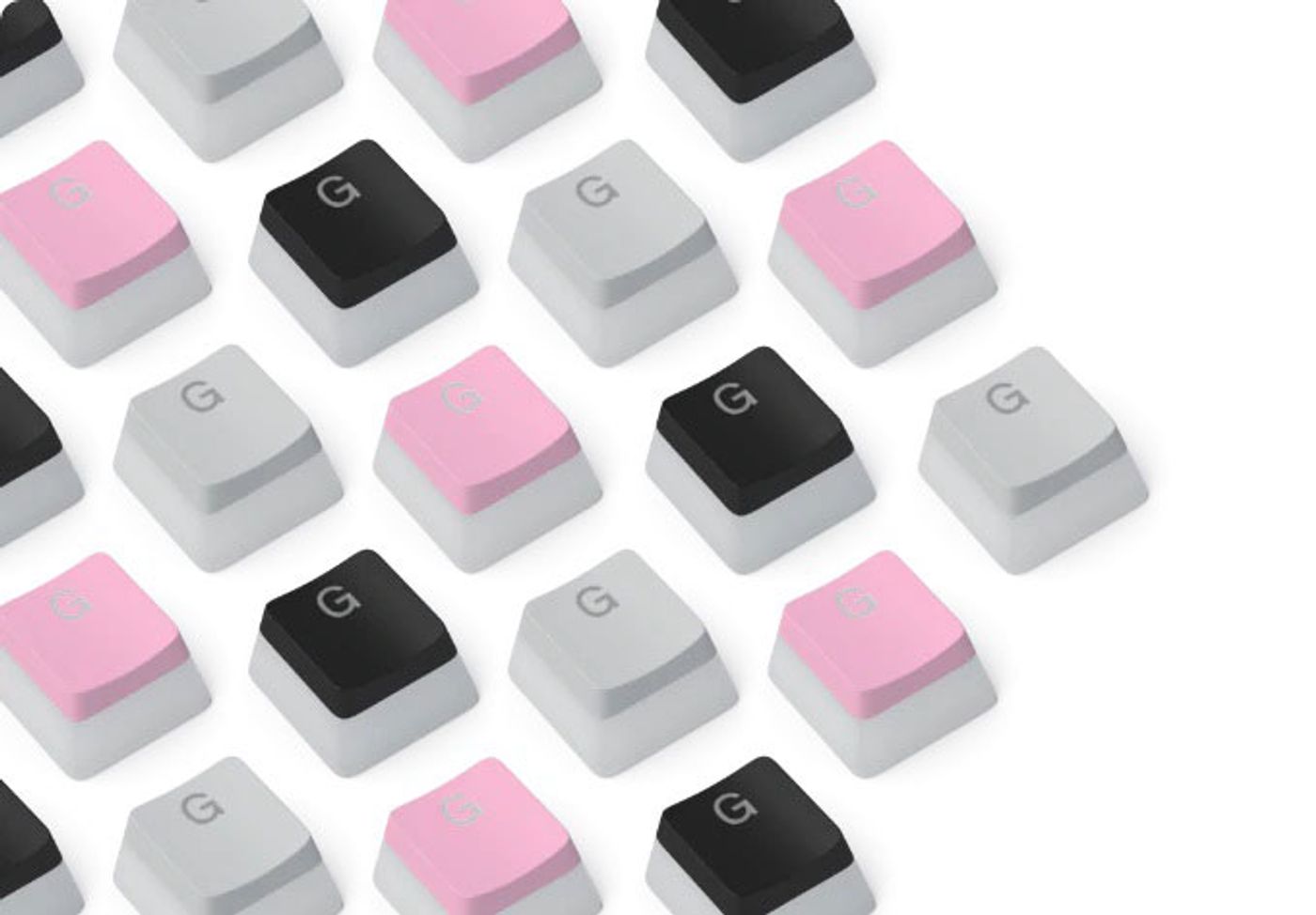 Close-up of Glorious Aura V2 black keycaps with translucent legends and translucent side walls