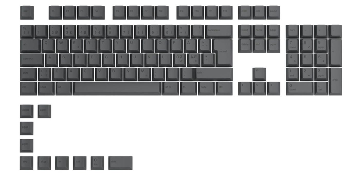 Glorious GPBT keycaps in the Black Ash colourway