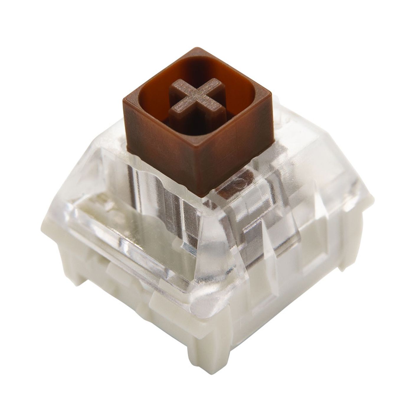 Kailh Brown switch showing its transparent housing with SMD LED backlighting shining through