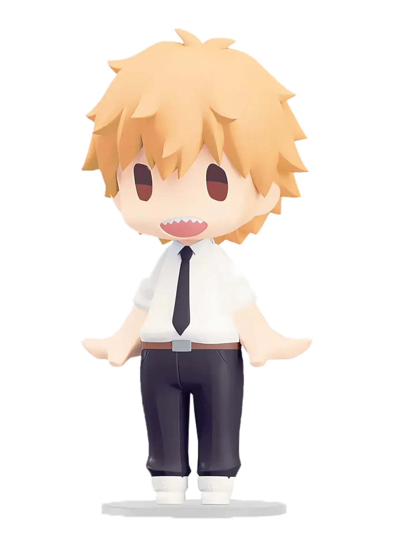 Close view of the Denji chibi figure showing the adjustable neck joint