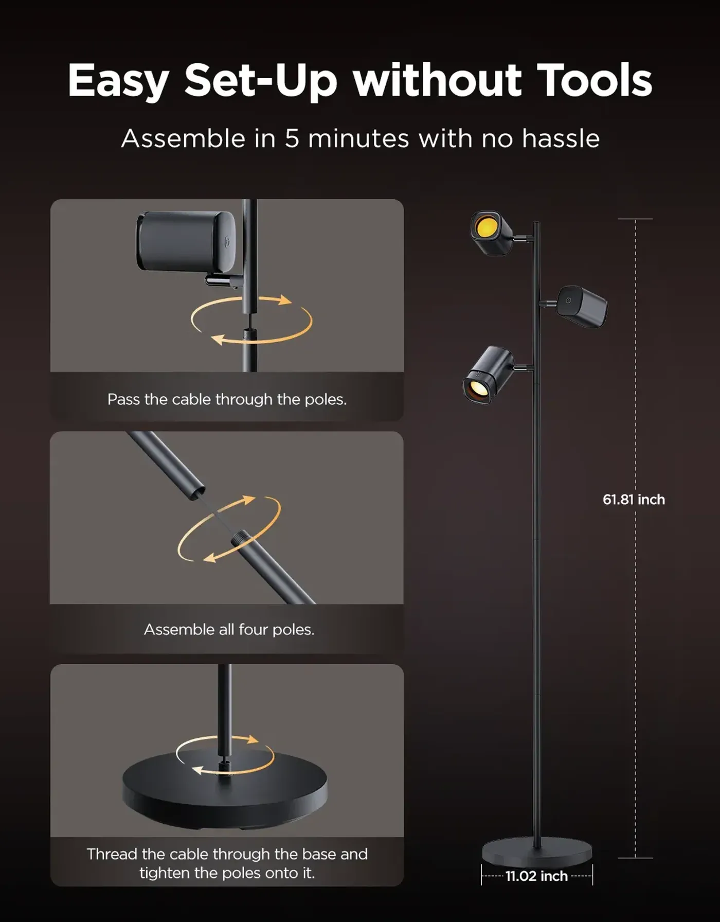 Adjustable arms and rotating heads on the Govee tree floor lamp