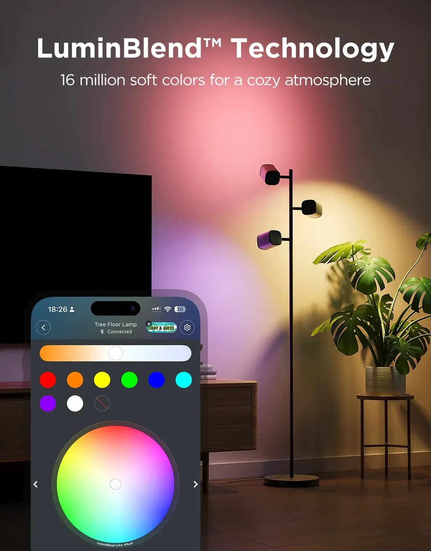 LuminBlend colour blending shown on the Govee H60B2311 lamp heads