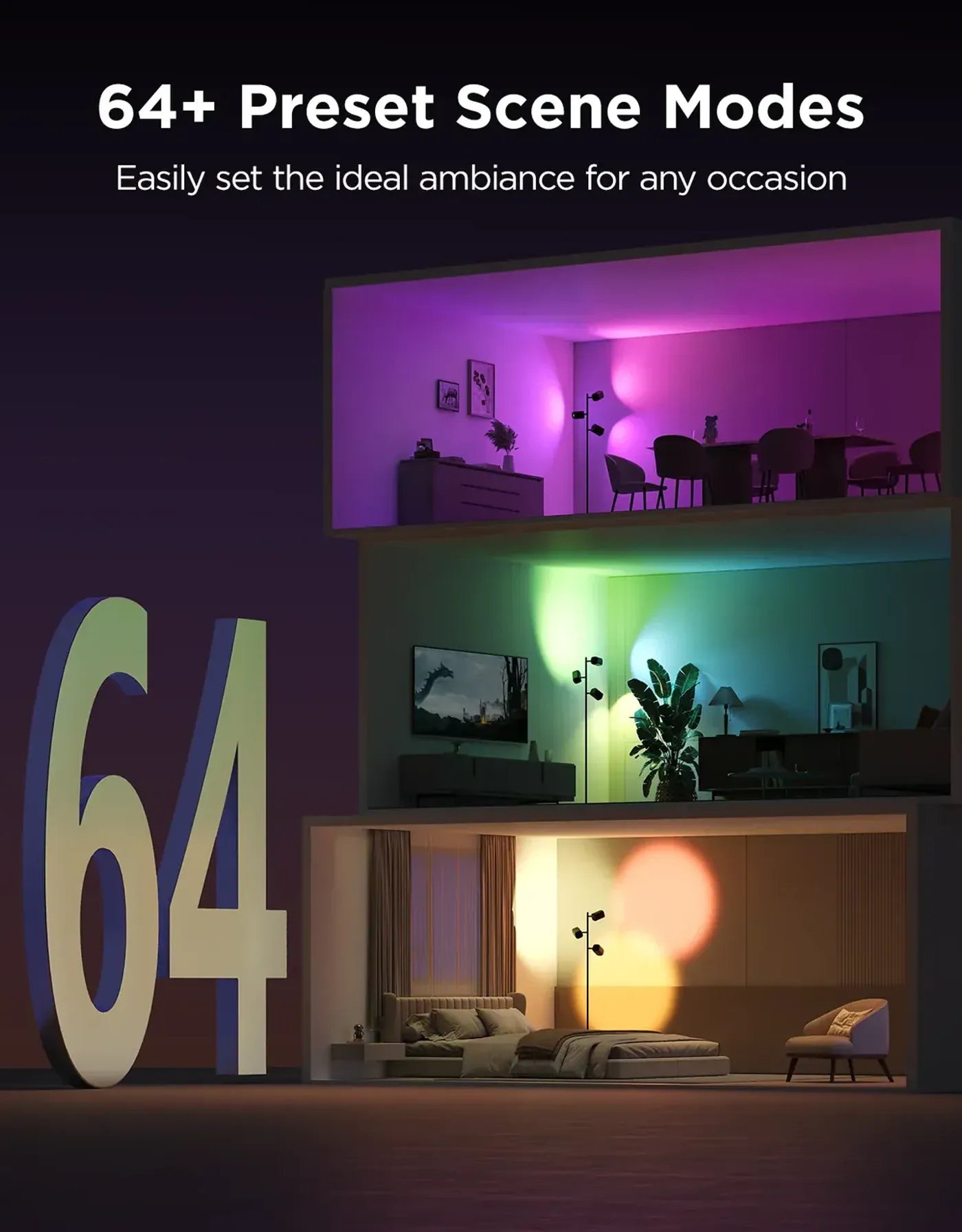 Scene mode running across the Govee tree floor lamp heads