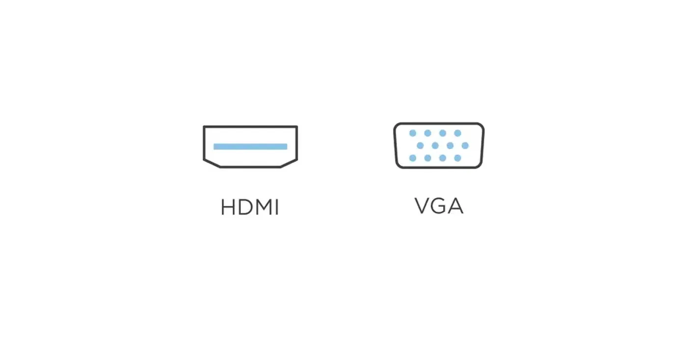 Monitor showing HDMI and VGA input ports for flexible device connection
