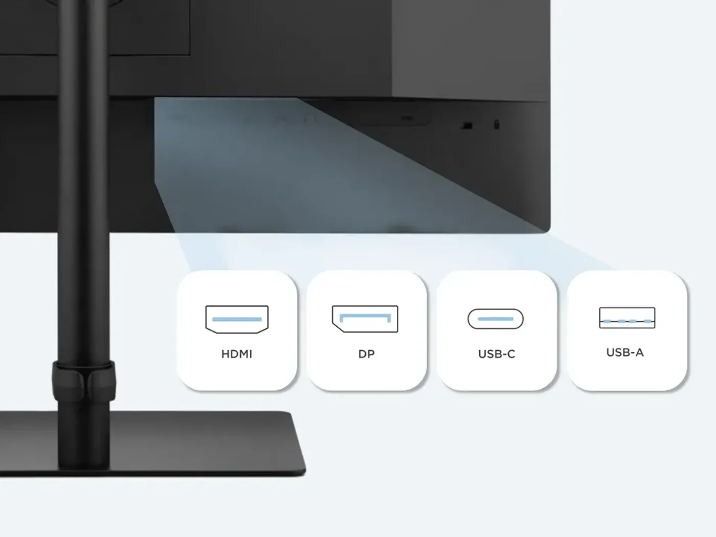 Monitor showcasing multiple connectivity options including HDMI, DisplayPort, USB-C and USB-A