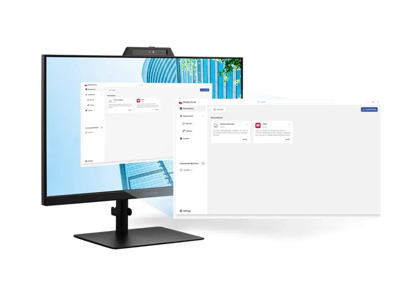 vDisplay Manager and vSplit productivity software shown on-screen