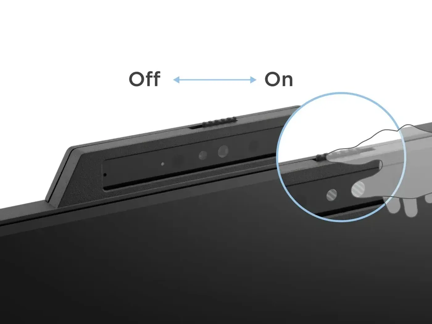 Monitor webcam privacy slide cover in open and closed positions