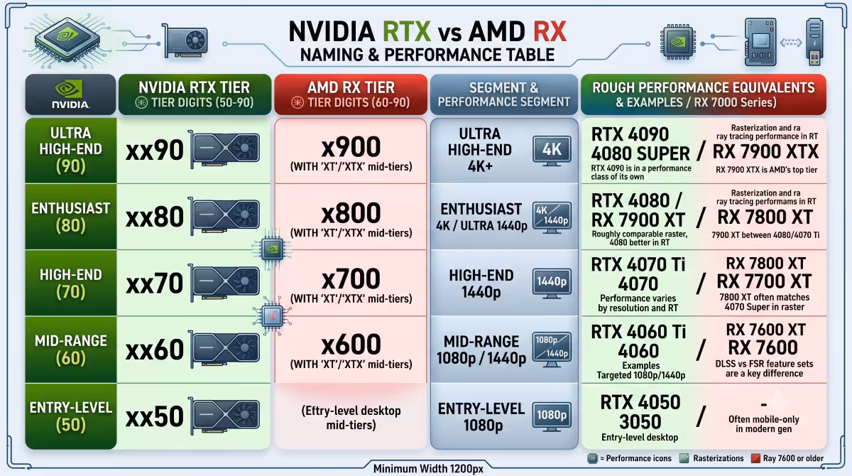 NVIDIA RTX vs AMD RX naming table