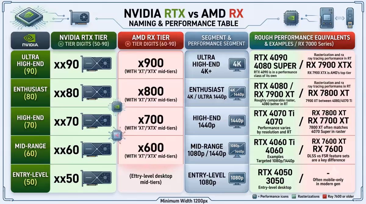 NVIDIA RTX vs AMD RX naming table