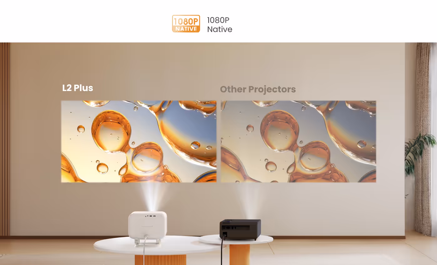 Comparison showing 1080P FHD projector brightness and visual clarity