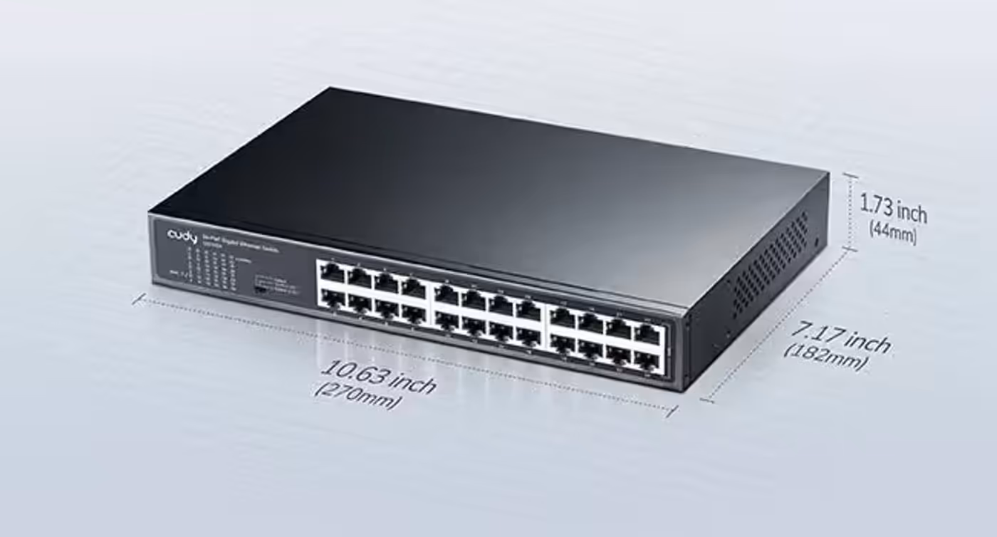 Standard 1U rackmount form factor for network switch installation