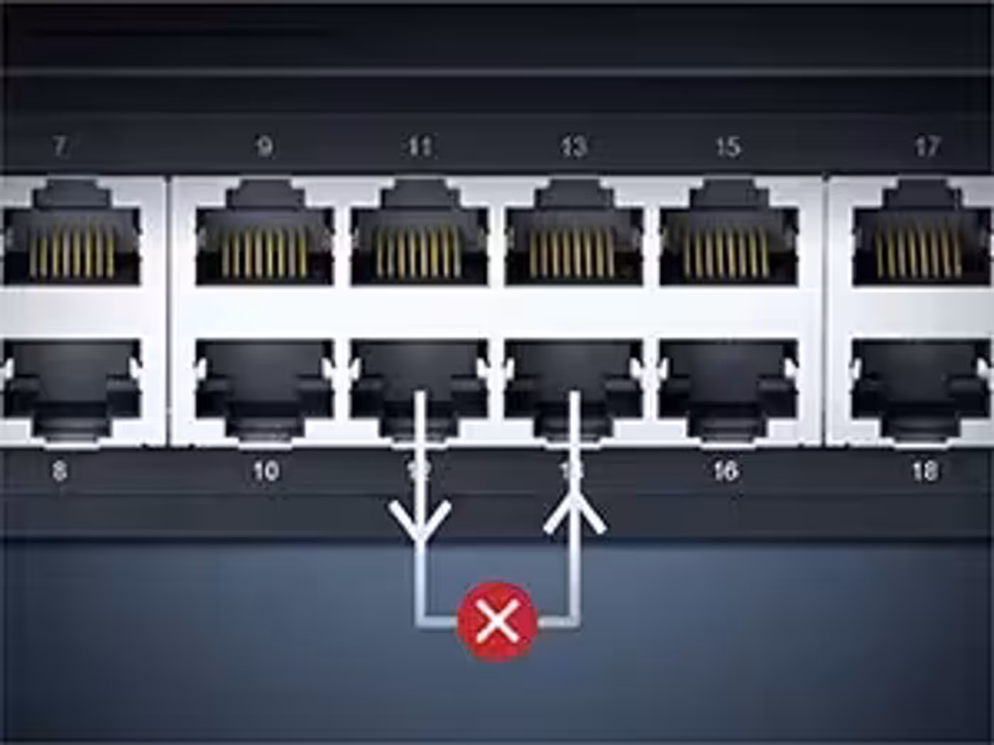 Graphic showing loop prevention blocking ports to avoid network downtime