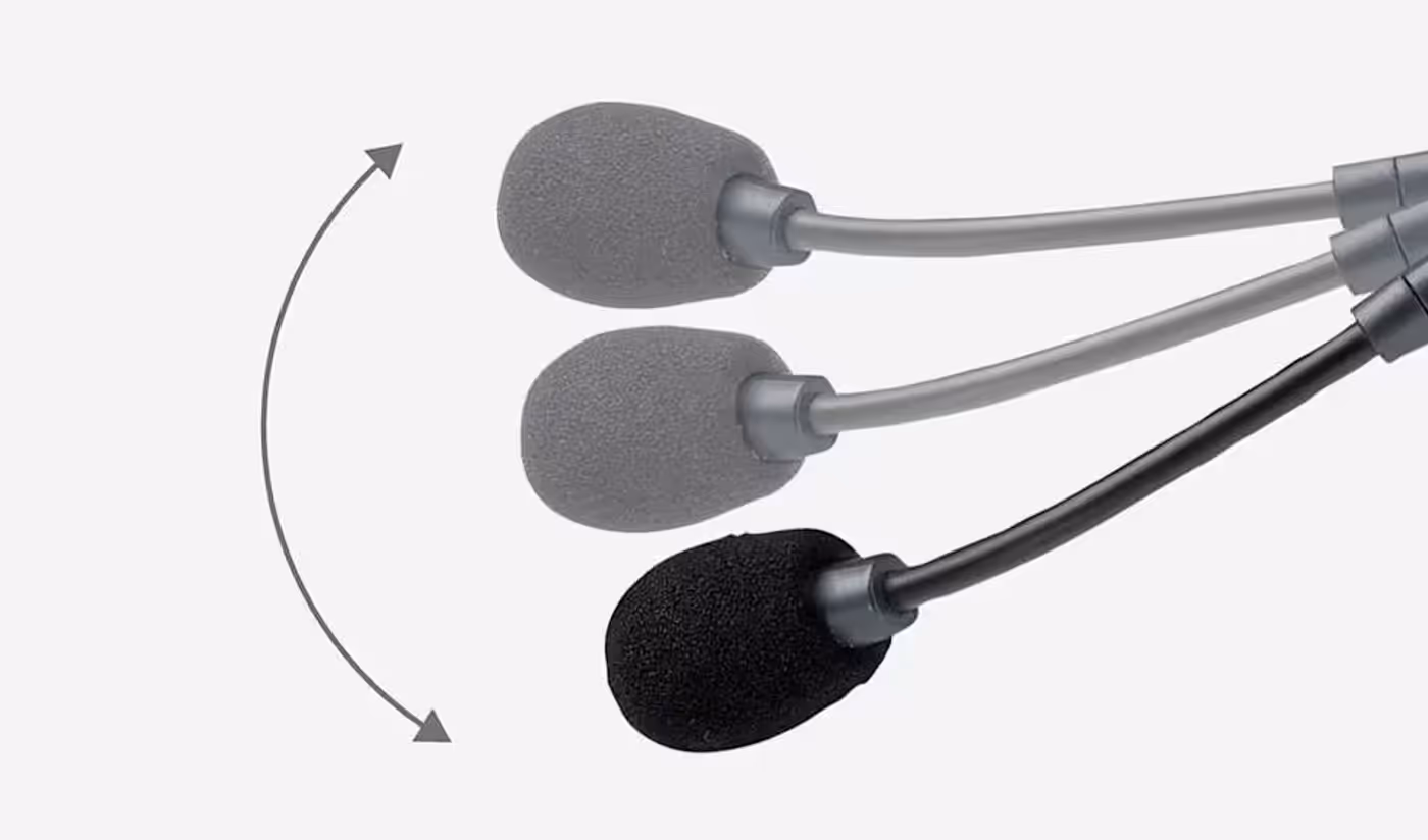 Rotating microphone boom positioned for flexible voice capture