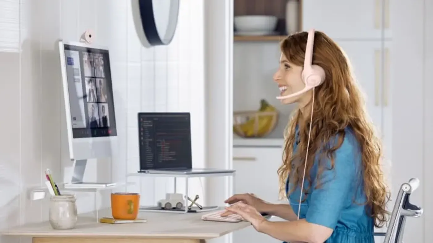 Noise-canceling microphone boom on the Logitech H390 headset