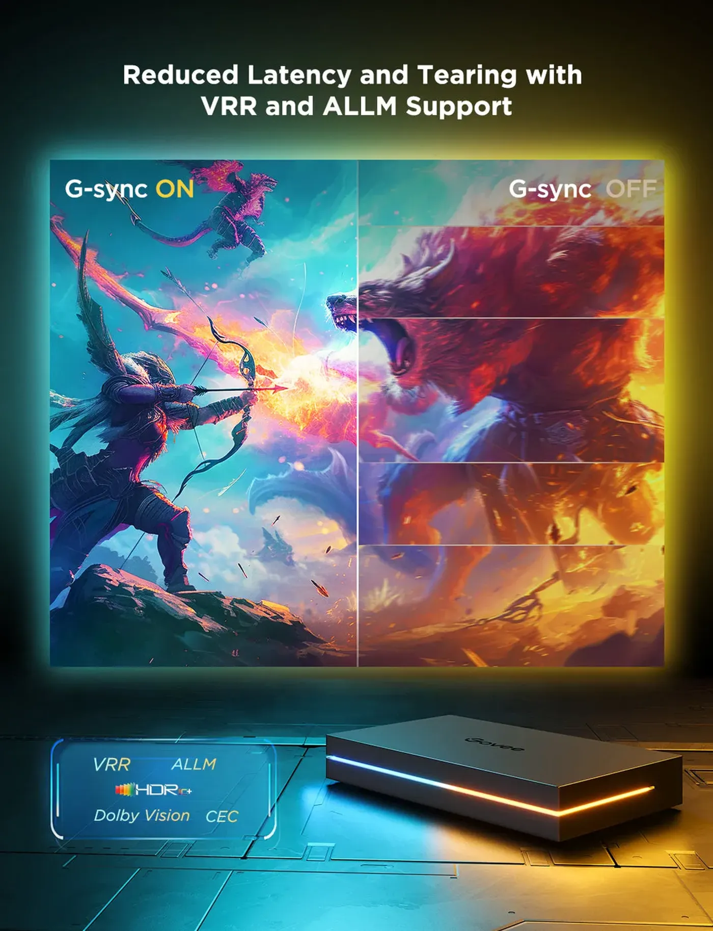 HDMI gaming features including VRR, ALLM, and HDR10+ for smoother visuals