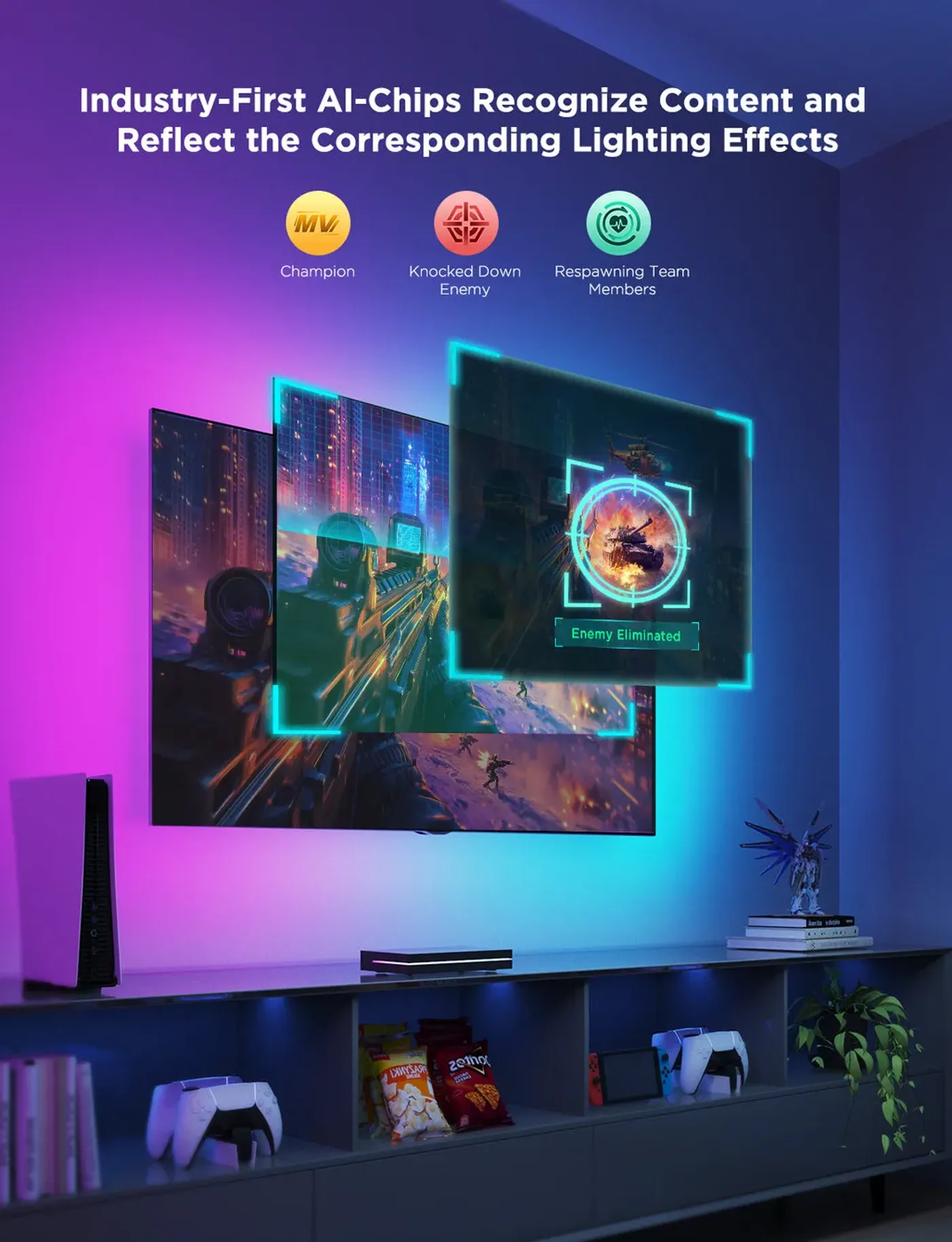 AI chips reacting to gameplay events with real-time lighting responses