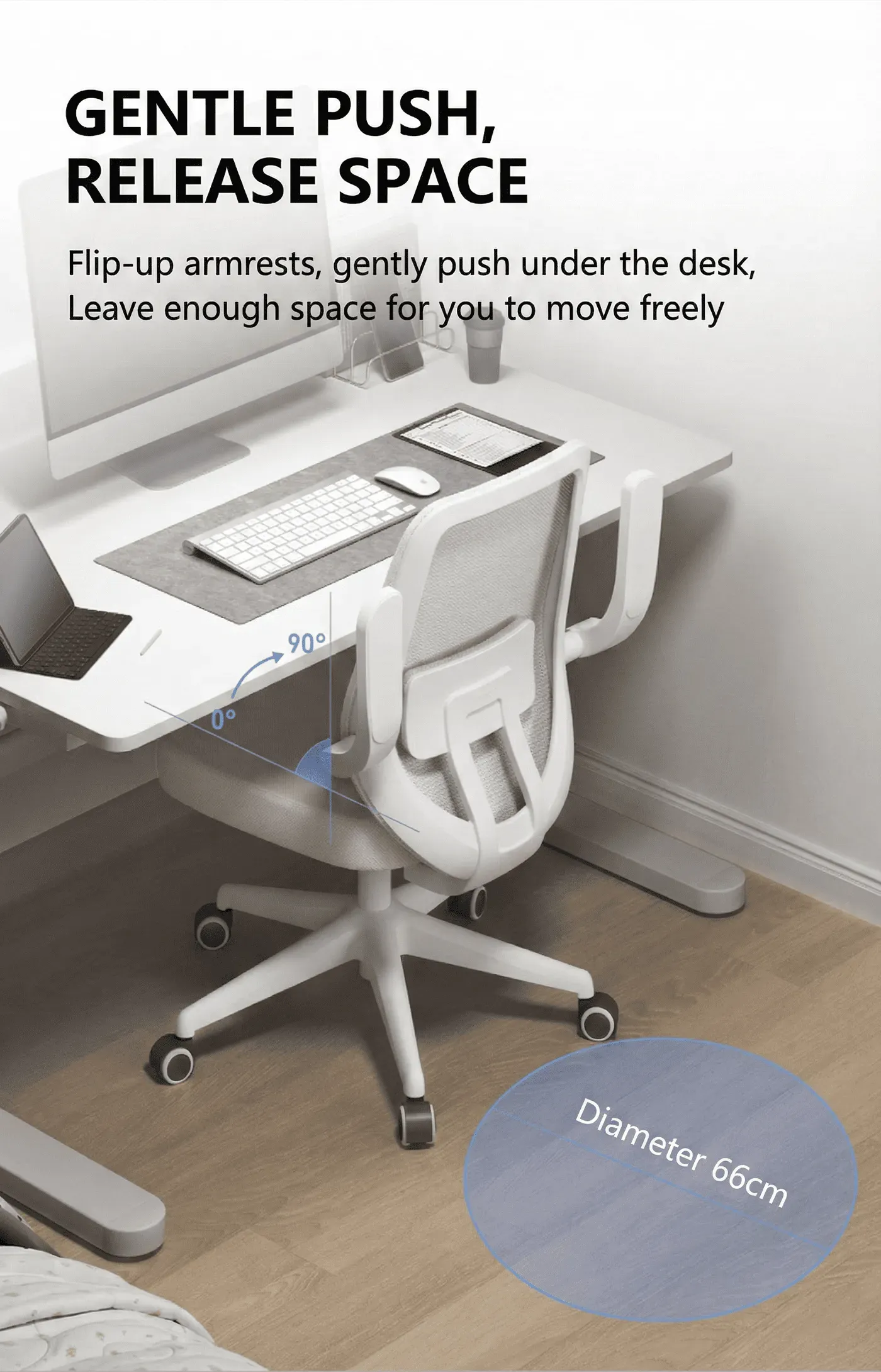 Breathable mesh backrest of the white HBADA J101 office chair