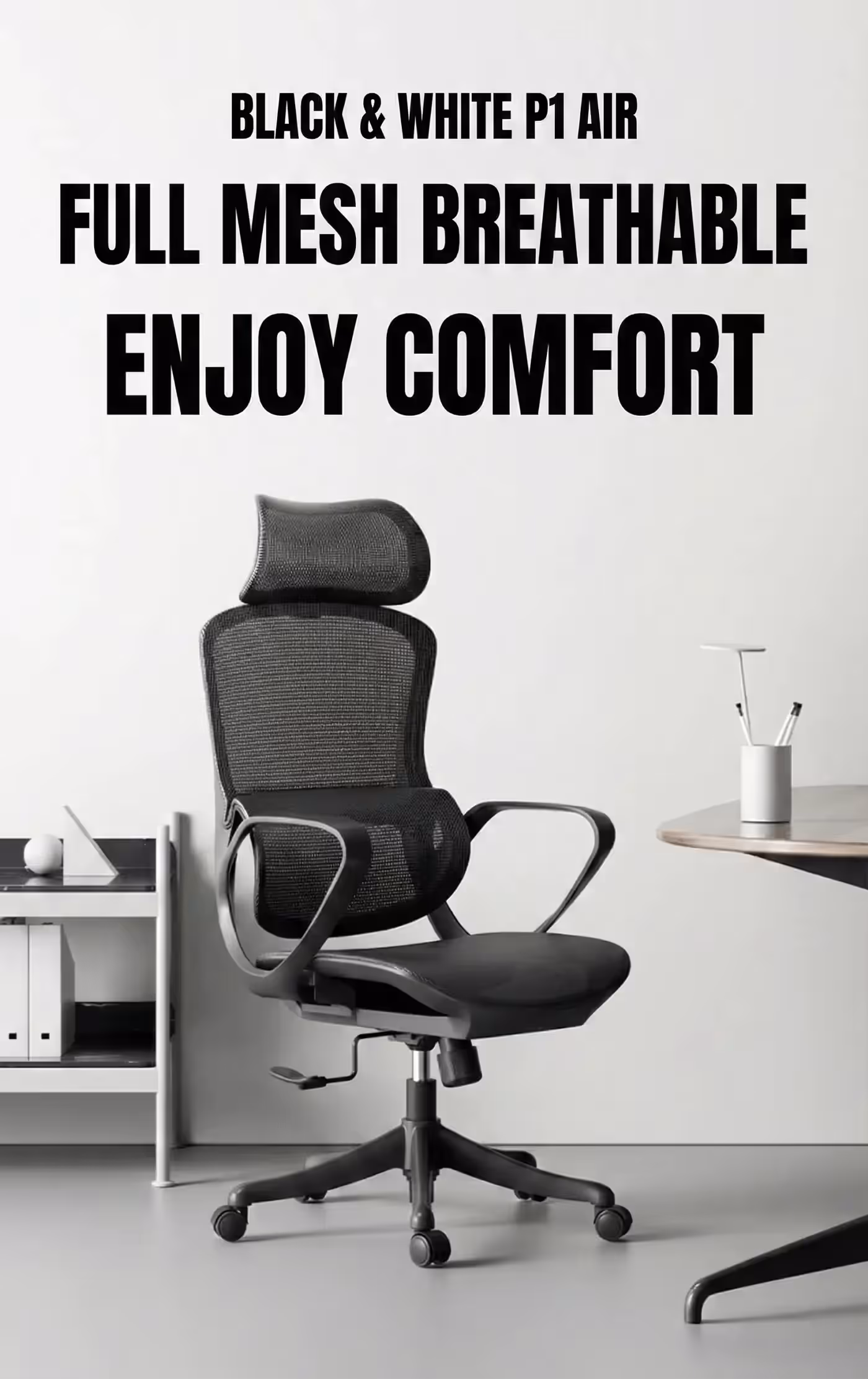 HBADA P1 Air ergonomic office chair in black seen from the front