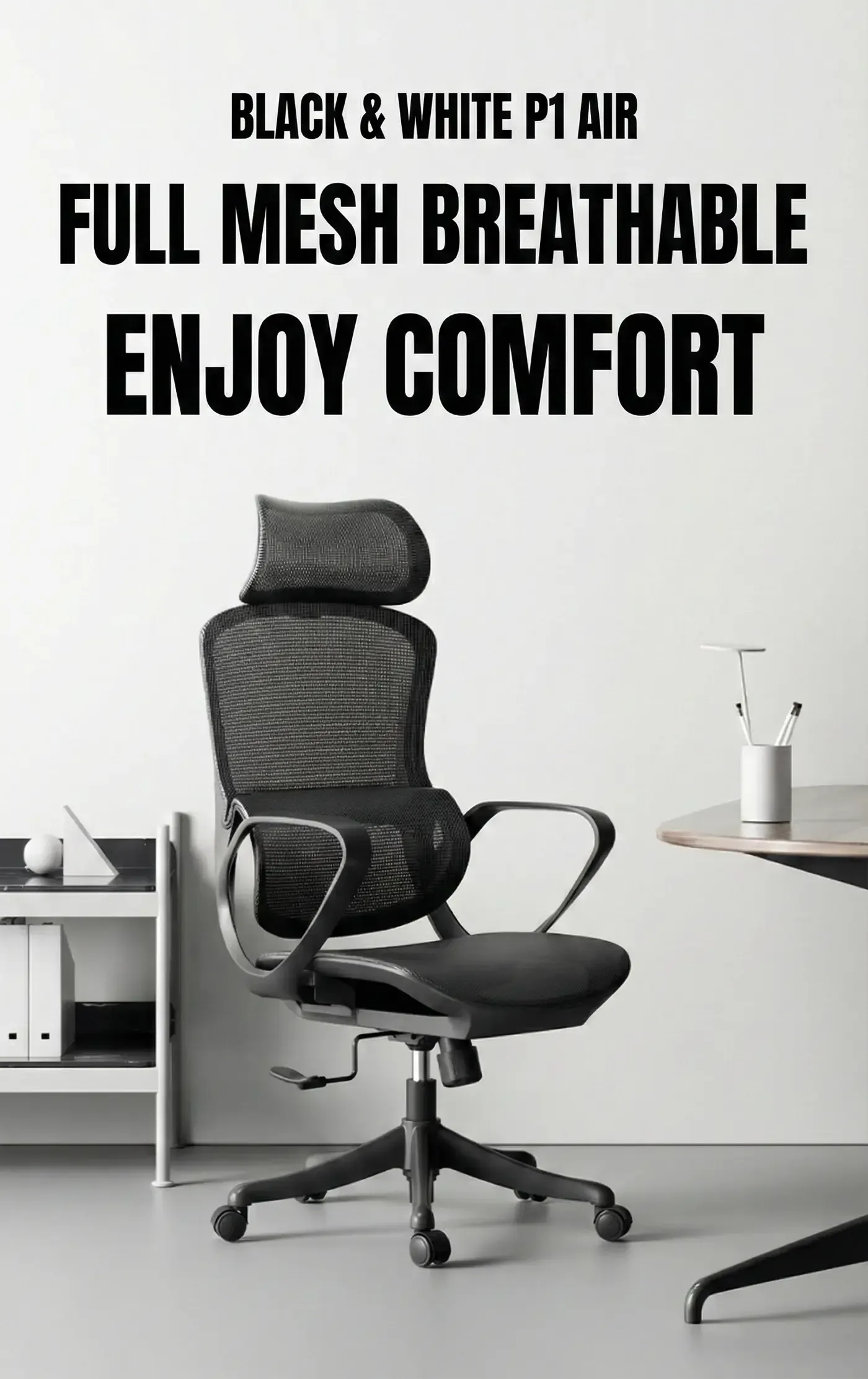 HBADA P1 Air ergonomic office chair in black seen from the front