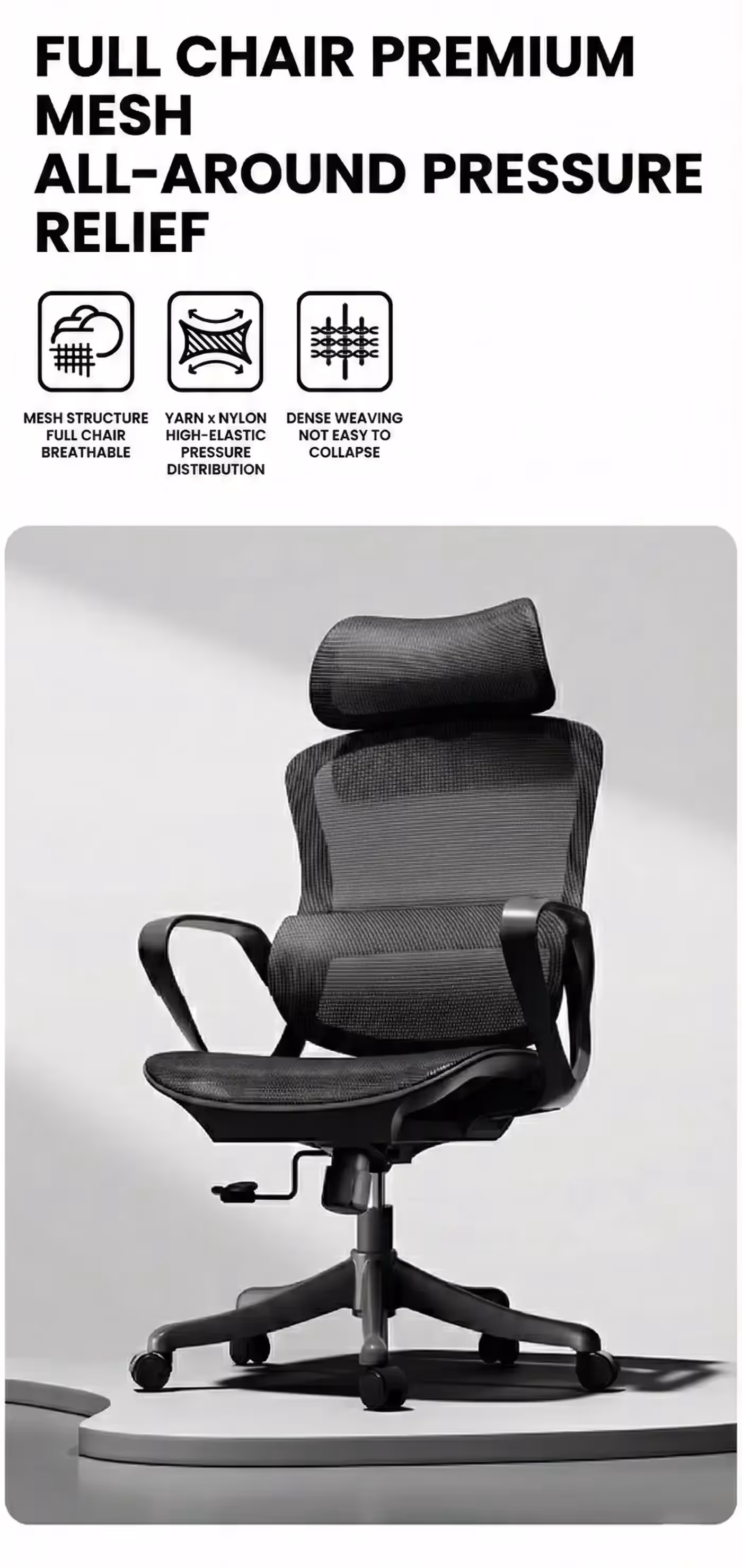 Wide cushioned headrest on the HBADA P1 Air office chair
