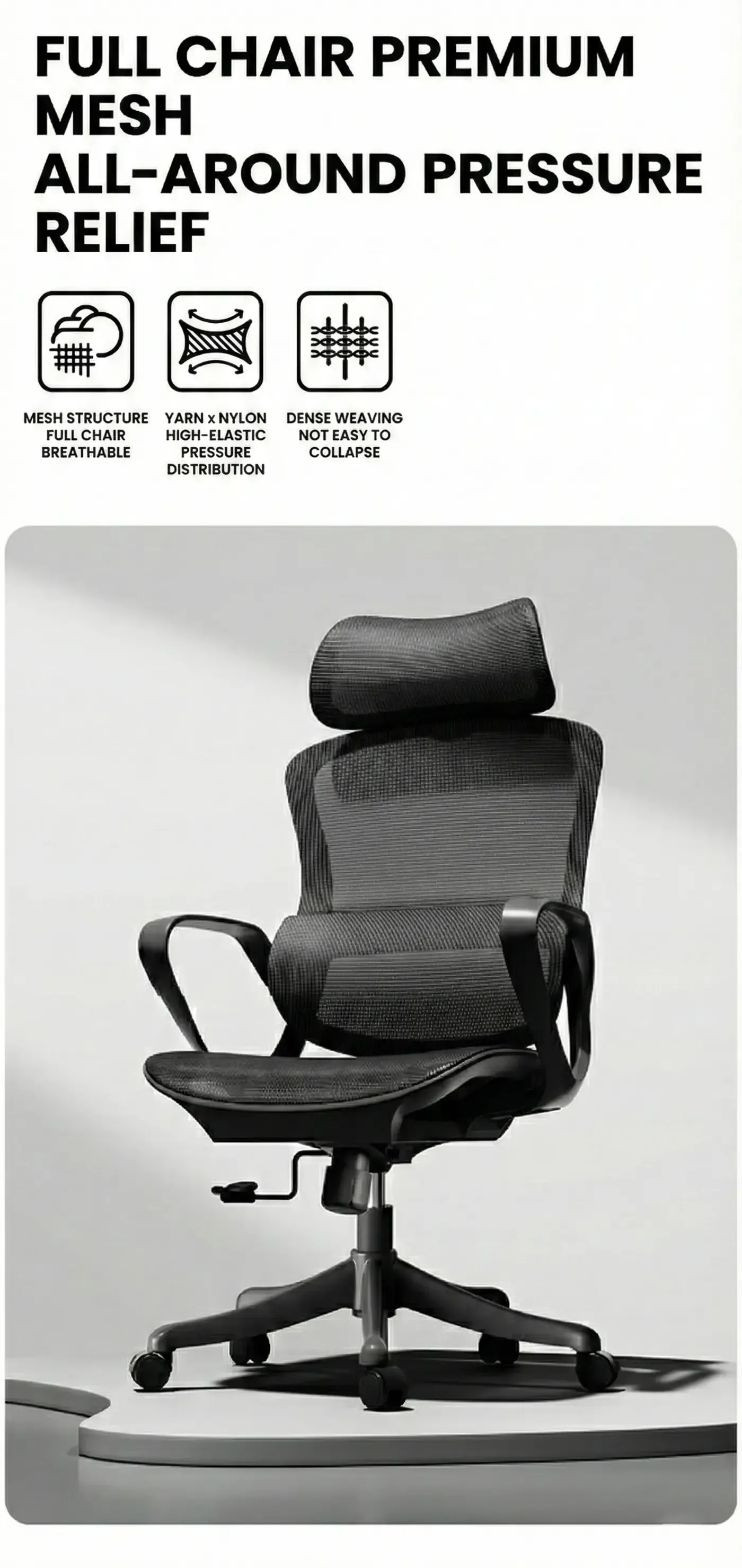 Wide cushioned headrest on the HBADA P1 Air office chair