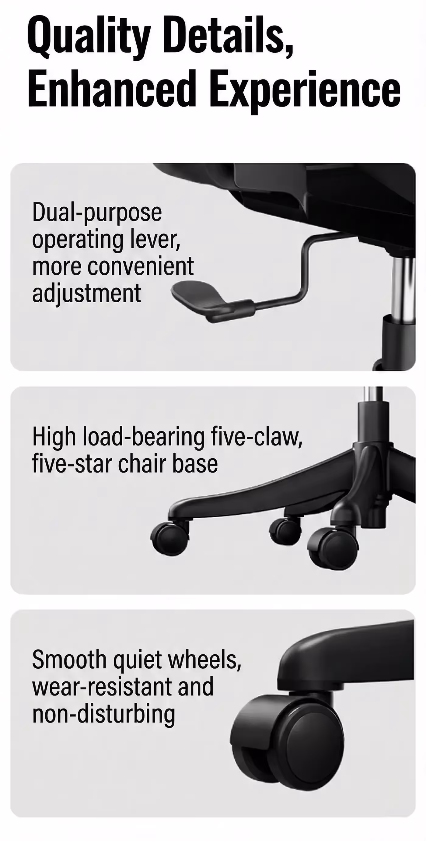PU caster on the base of the HBADA P1 Air chair