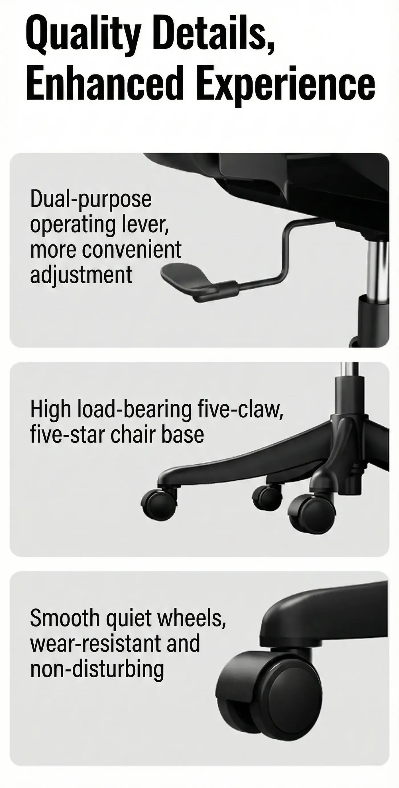 PU caster on the base of the HBADA P1 Air chair