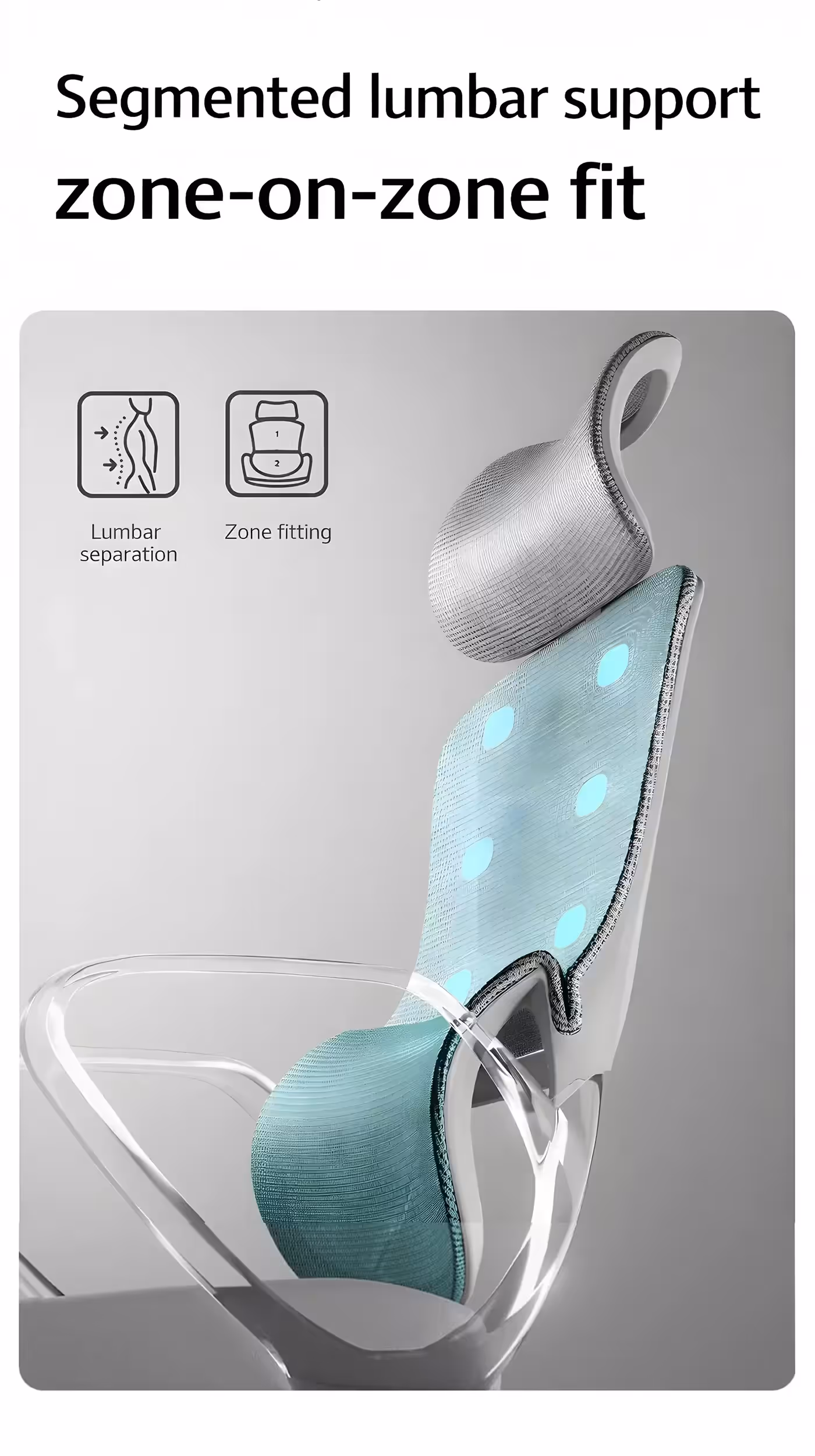 The wide cushion headrest at the top of the P1 Air backrest