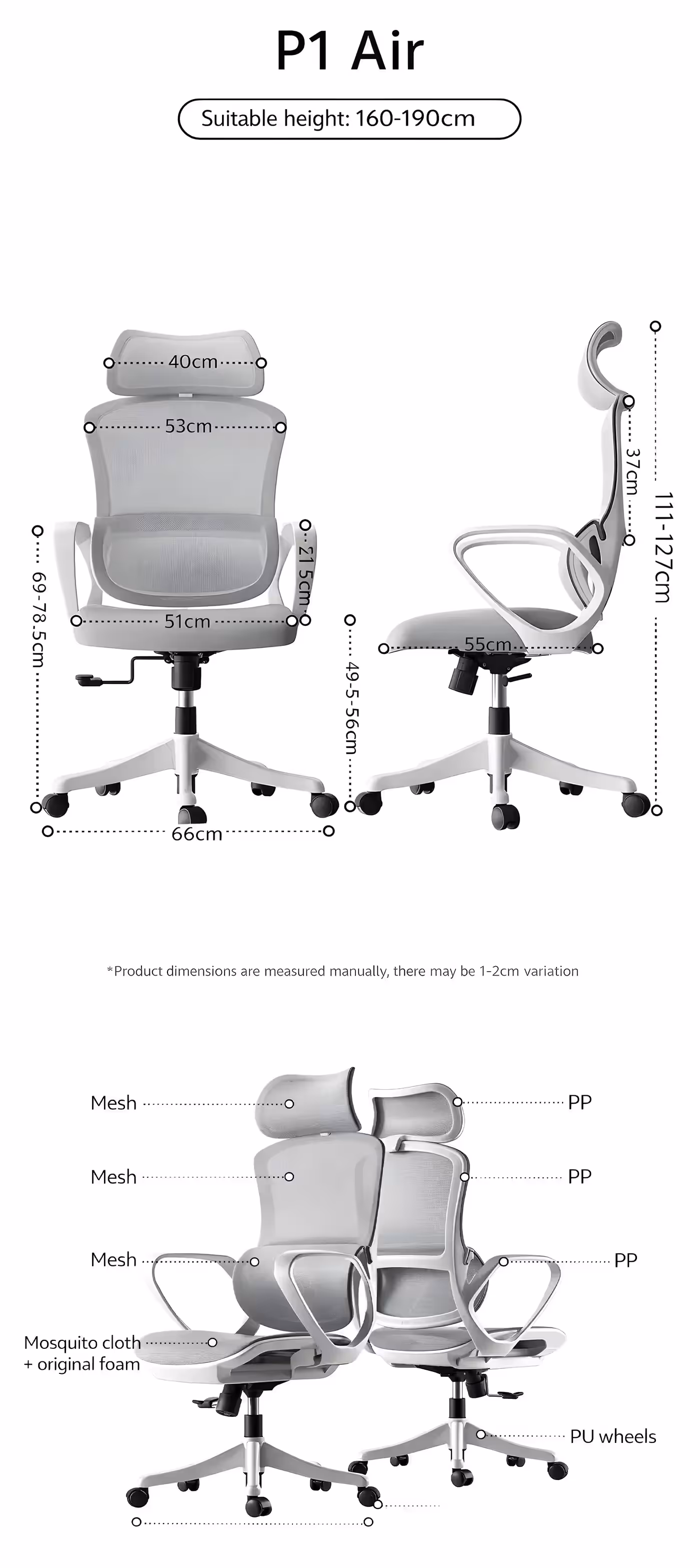 The white HBADA P1 Air chair positioned at a desk