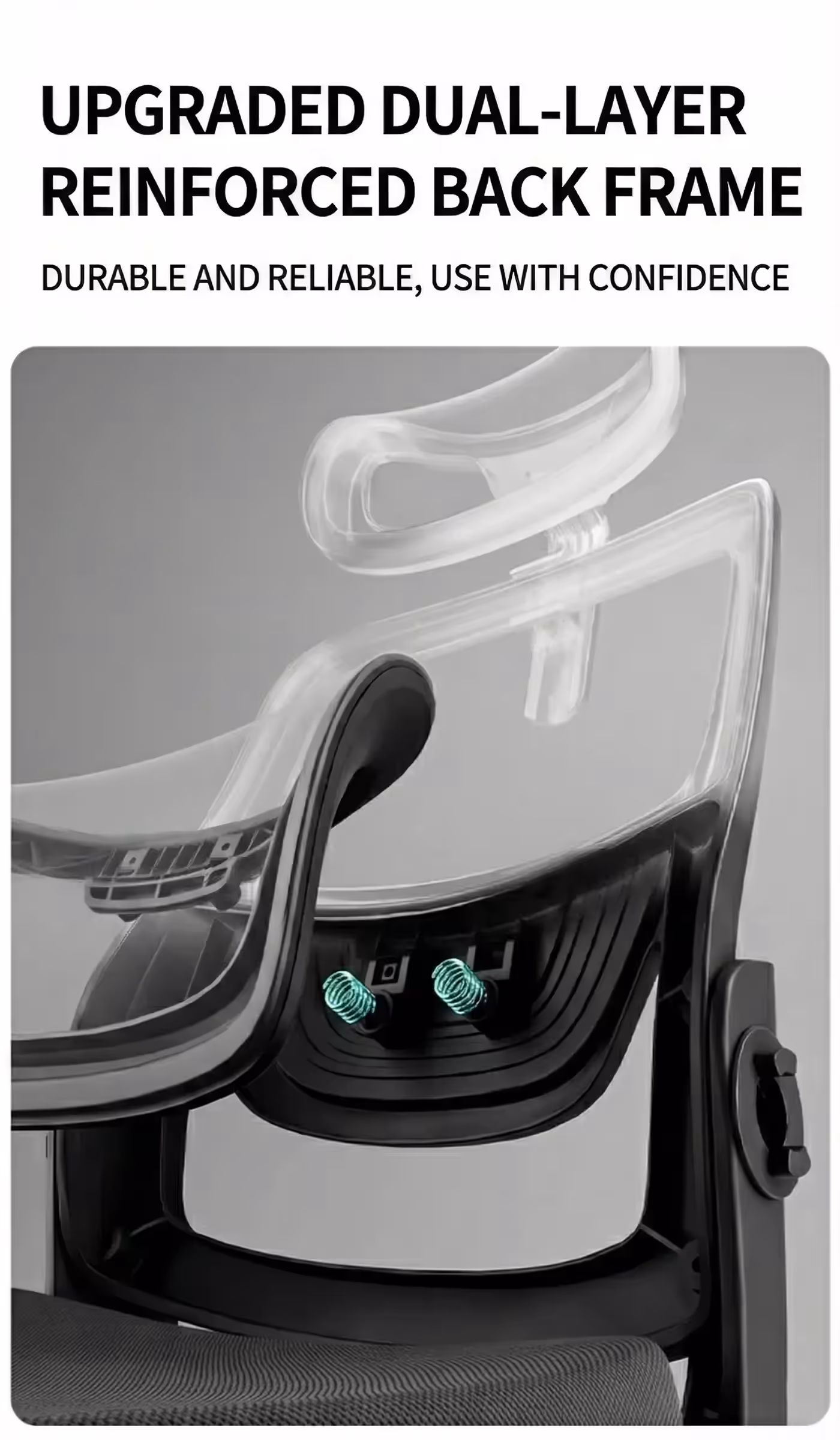 The rear of the backrest showing the reinforced two-layer frame