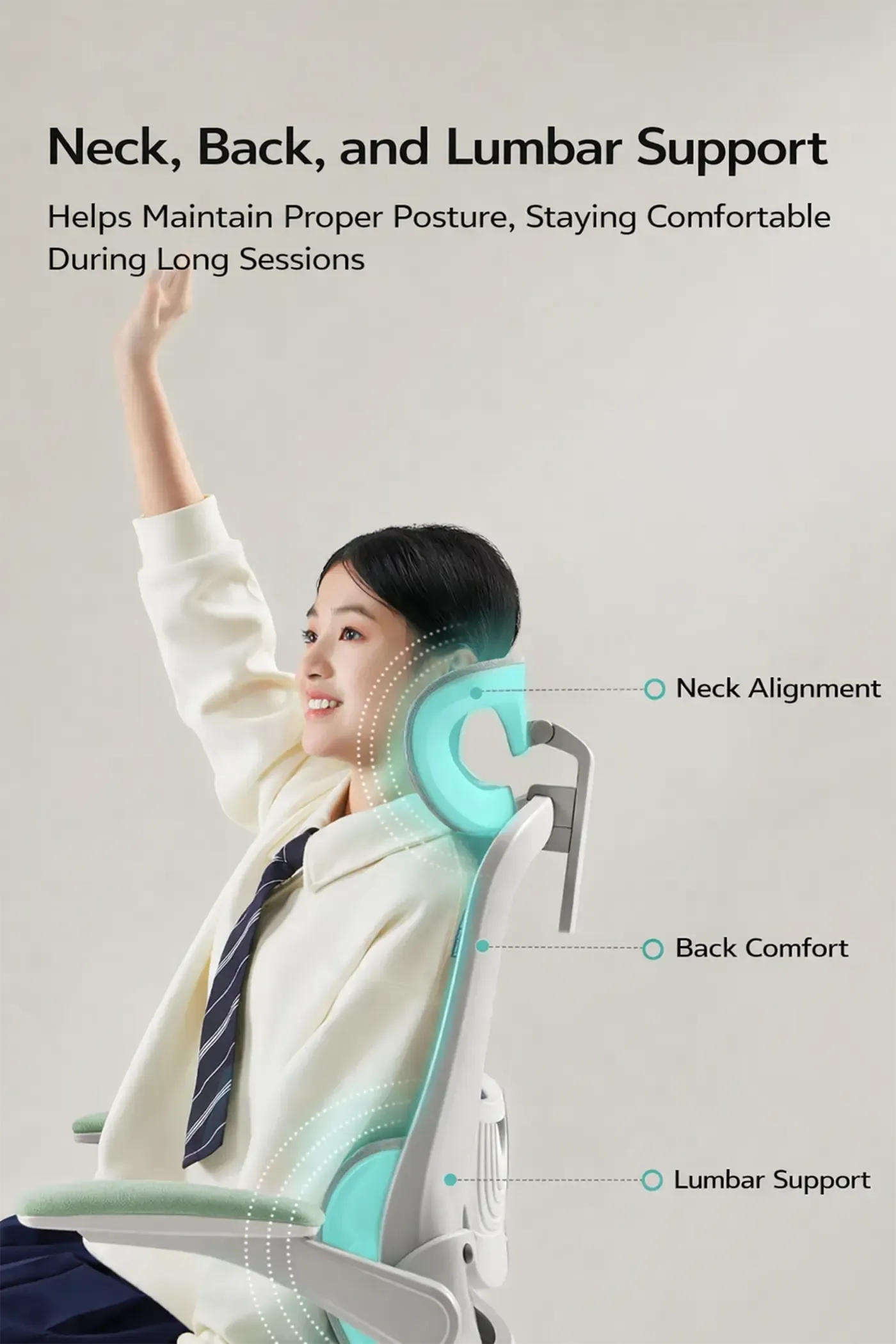 Multi-directional headrest adjustment on the HBADA P1 Pro Teenager