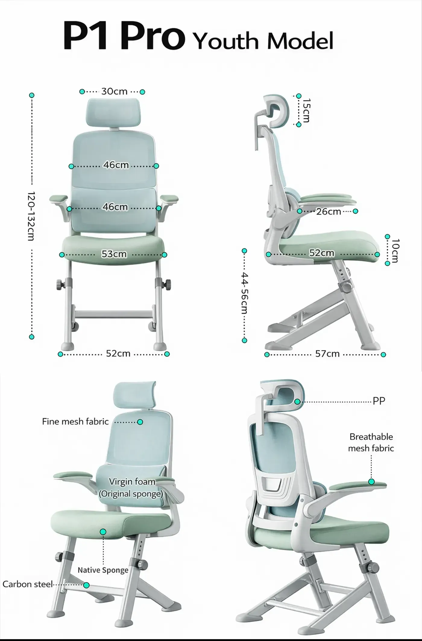 Blue HBADA P1 Pro Teenager chair shown in profile at a desk