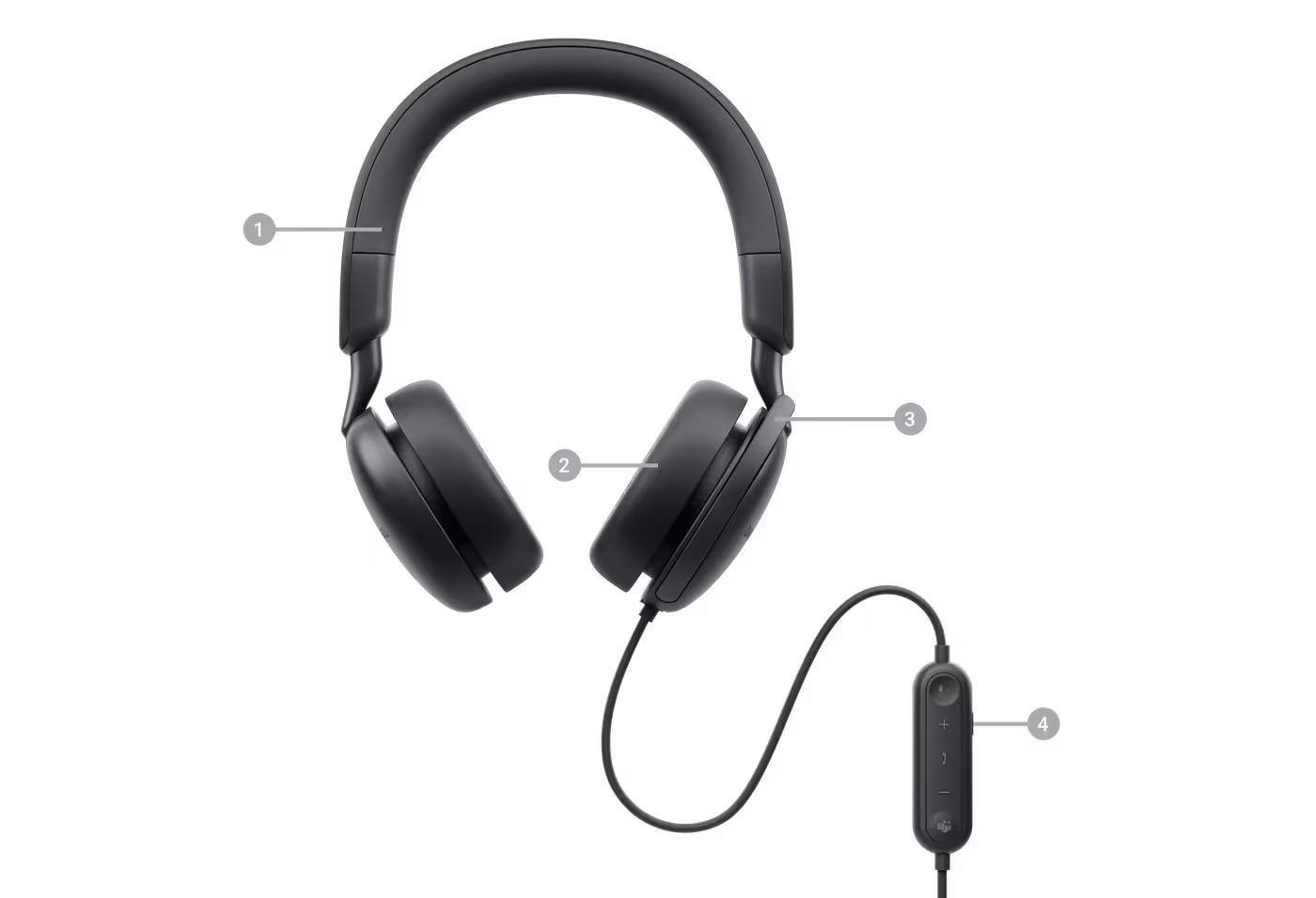 Dell WH5024 Pro Plus Wired ANC Headset featuring adjustable headband, ear cushions, and microphone