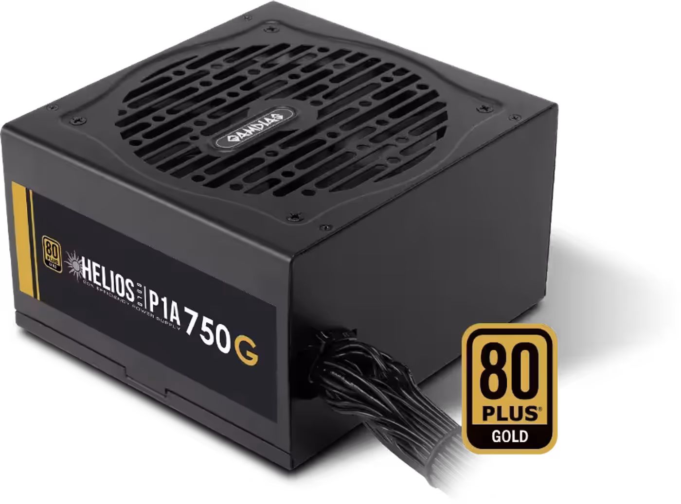 80 PLUS GOLD certification badge and power supply efficiency visualization